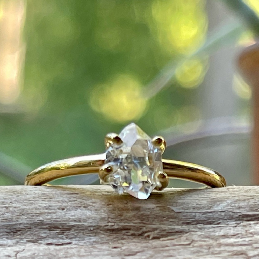Genuine Herkimer Diamond 18k Gold Vermeil Ring | sz 9